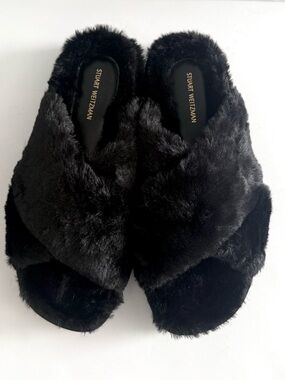 Stuart Weitzman Elodie X Chill Slides Faux Fur Sandals Sz 8.5 Slippers